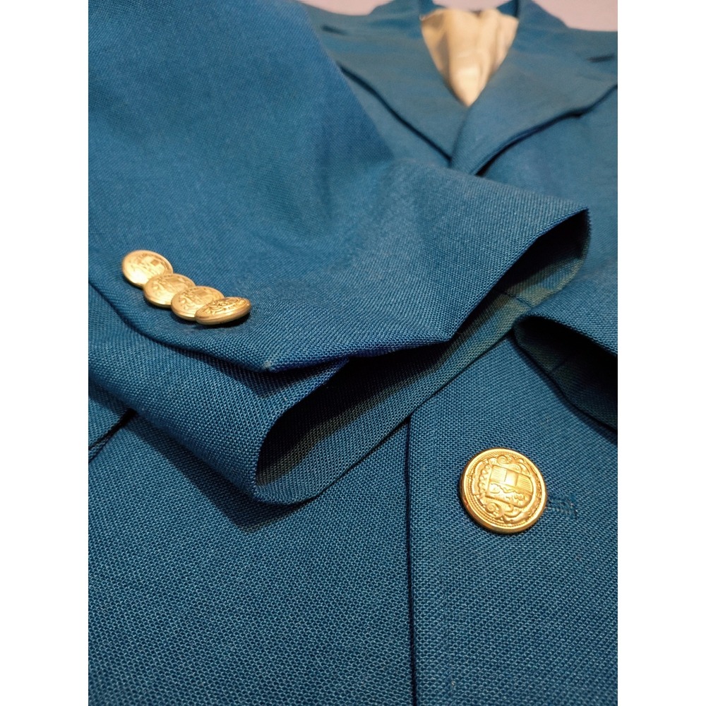 Michael Sterns Vintage Mens Teal Blue Blazer Gold Crest Buttons Made in USA - Picture 2 of 13